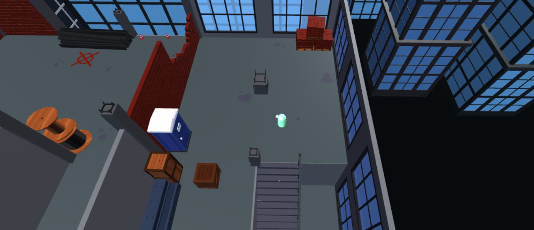 Top-down twin-stick view of a Rumpus Engine level
